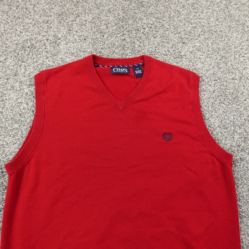Ralph Lauren Chaps Vest Mens L Red Pullover V Neck‎ Sweater Grandpa Golf Preppy